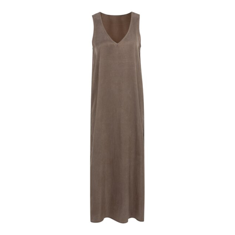 YAYA Crinckle dress with cord washed brown