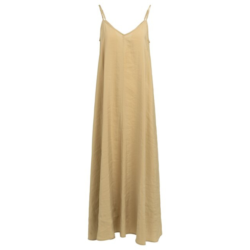 YAYA Lange jurk met bandjes en losse pasvorm safari brown