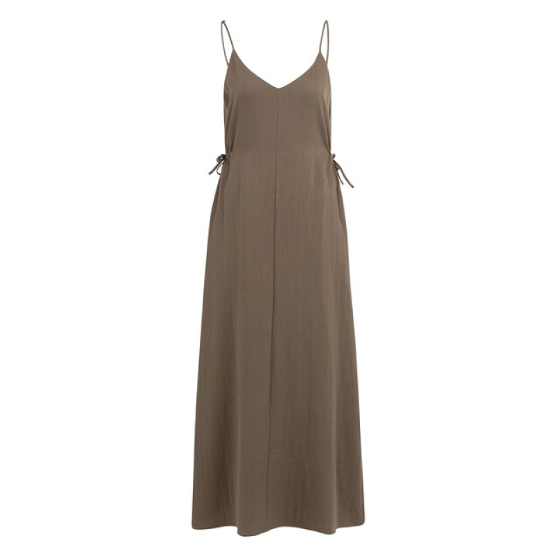 YAYA Strappy dress with drawstrings brown