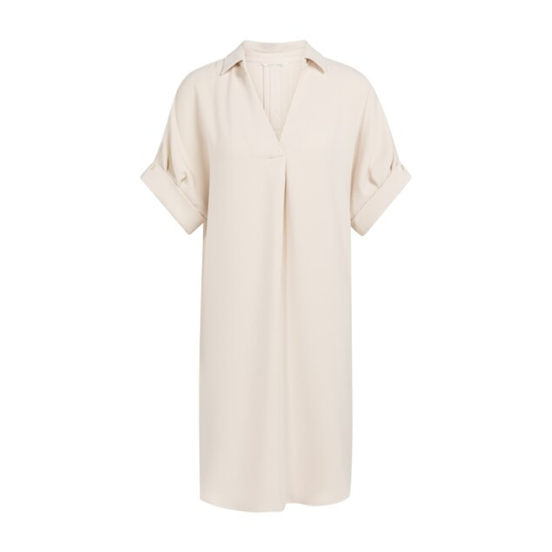 YAYA V-neck dress with pleated slee creme beige