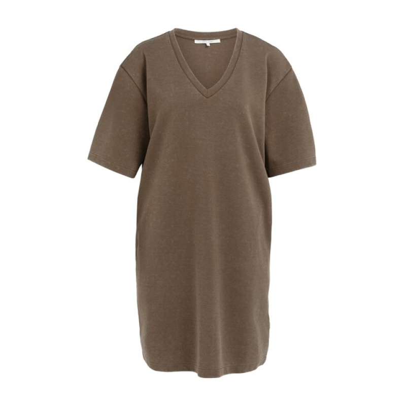 YAYA Jersey v-neck dress washed brown
