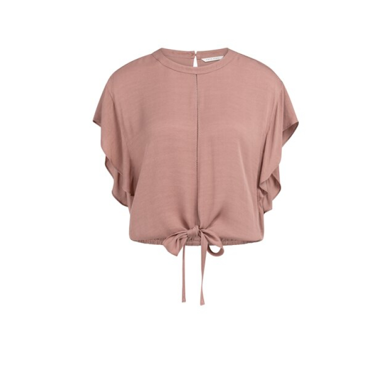 YAYA Flowy knotted top with elastic burlwood pink