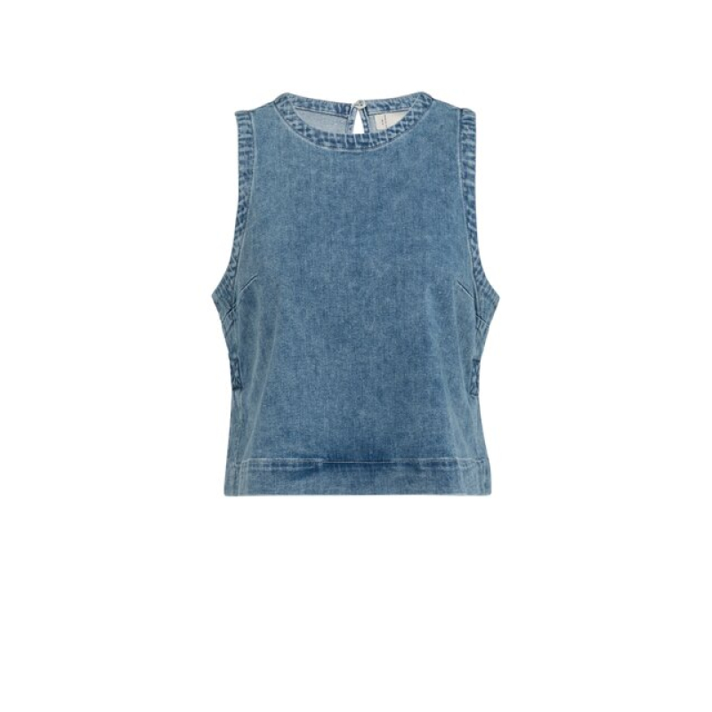 YAYA Sleeveless loose fit denim top mid blue denim