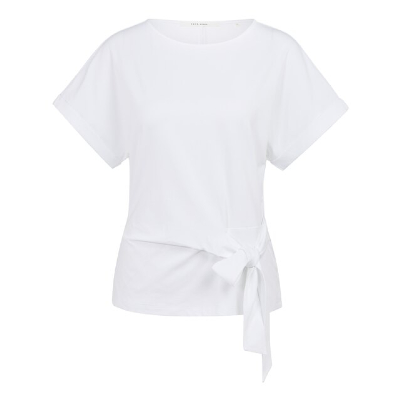YAYA Top met ronde hals en knoopdetail pure white