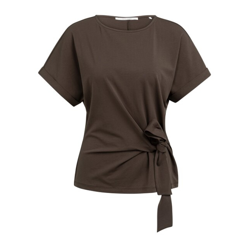 YAYA Top met ronde hals en knoopdetail aubergine purple