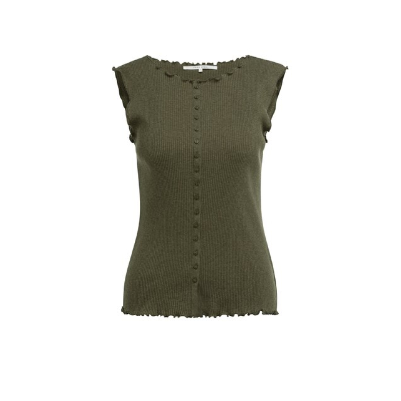 YAYA Sleeveless top with small buttons army green melange