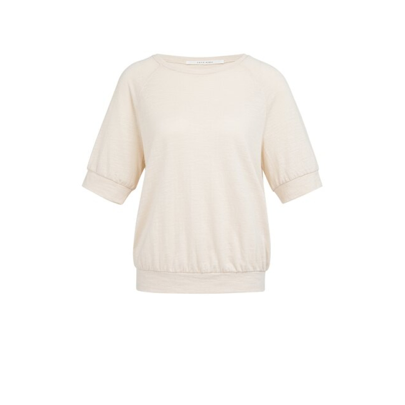 YAYA Jersey top with knitted outlook cloud creme white