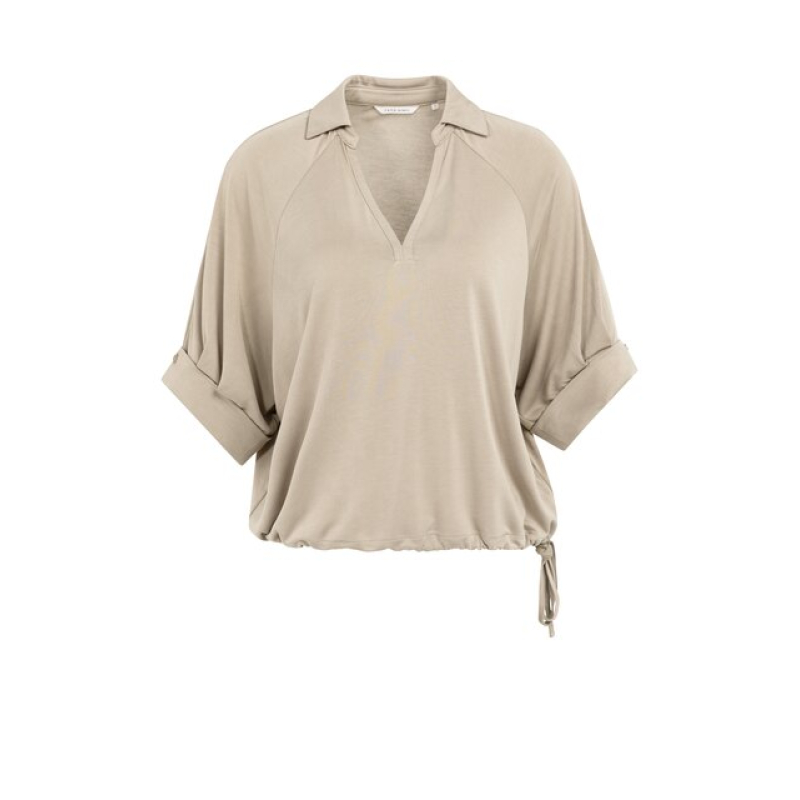 YAYA Jersey top with pleated sleeve crockery brown