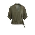 YAYA Jersey top with pleated sleeve army green