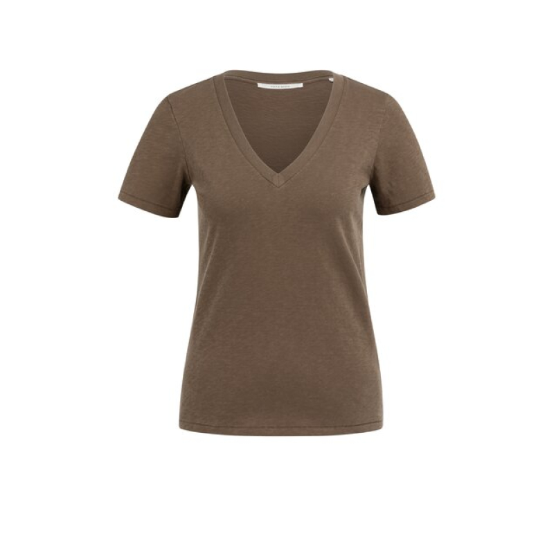 YAYA Short sleeve v-neck tshirt washed brown
