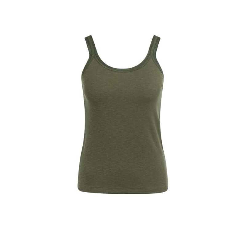YAYA Singlet with mesh edge army green