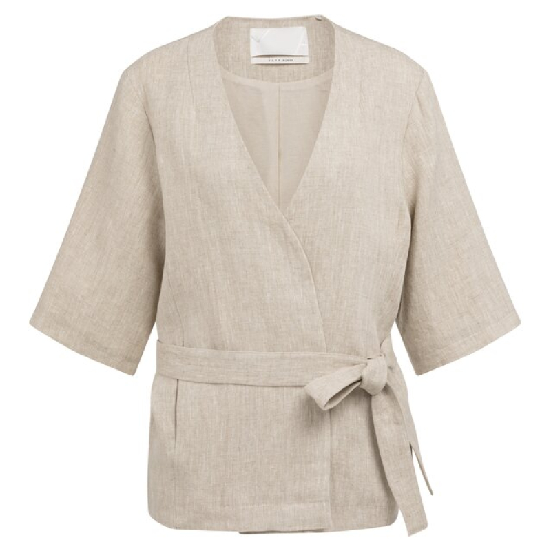YAYA Wikkeljack van linnenmix met ceintuur light beige melange