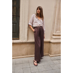 YAYA Wijde broek met deels elastische taille aubergine purple