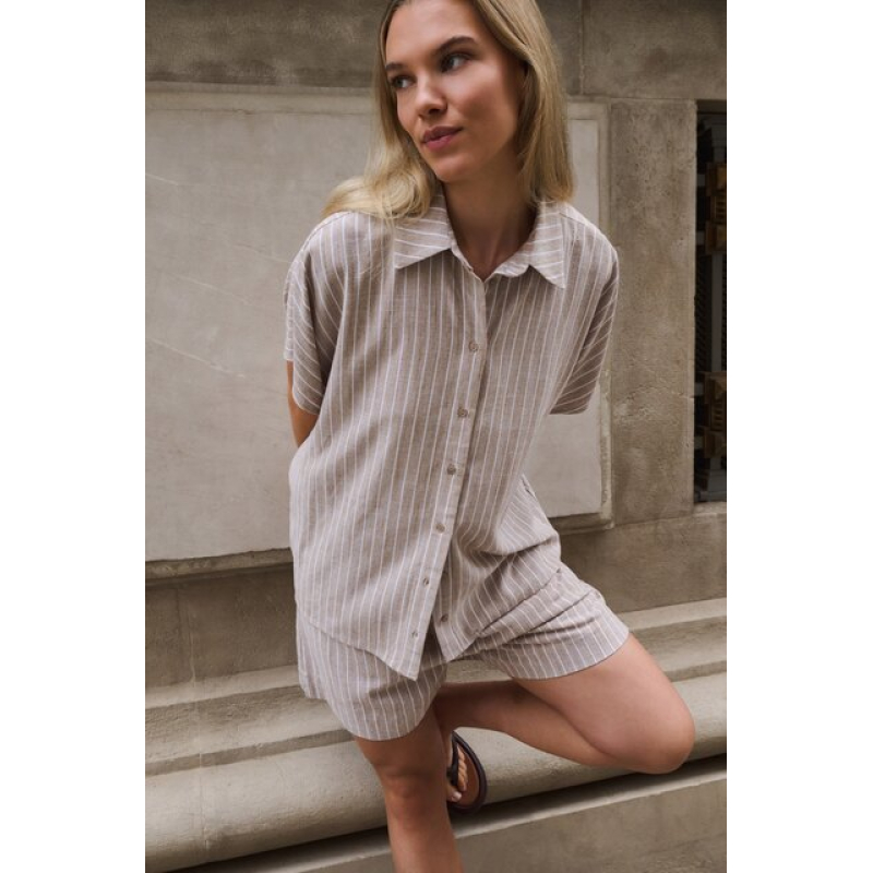YAYA Gestreepte blouse met korte mouwen safari brown