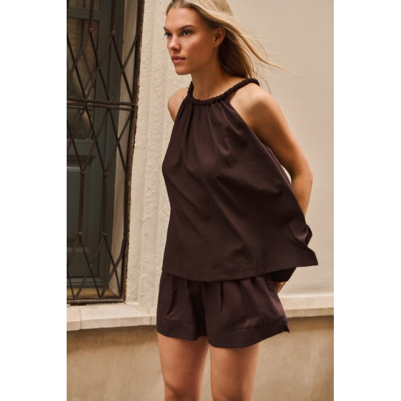 YAYA Haltertop met gevlochten halslijn aubergine purple