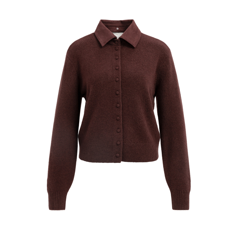 YAYA Vest met afneembare kraag choco/red