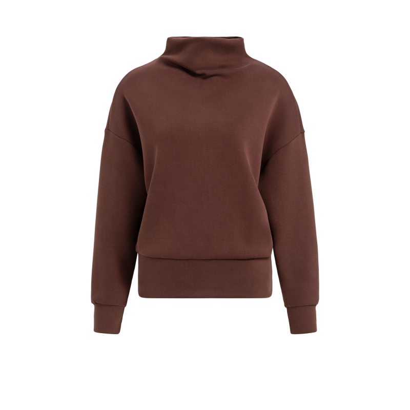 YAYA Sweatshirt met hoge, gedrapeerde halslijn choco/red