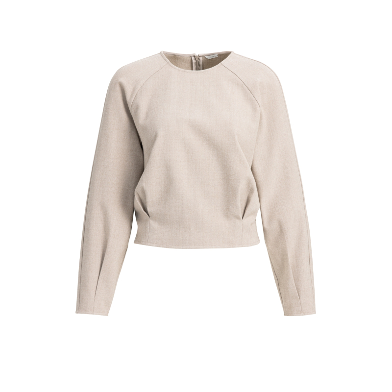 YAYA Flanellen top met lange mouwen en plooien beige
