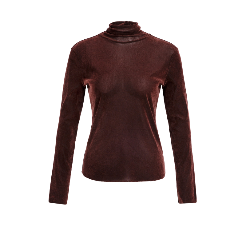 YAYA Top van fluwelen mesh met hoge halslijn brown