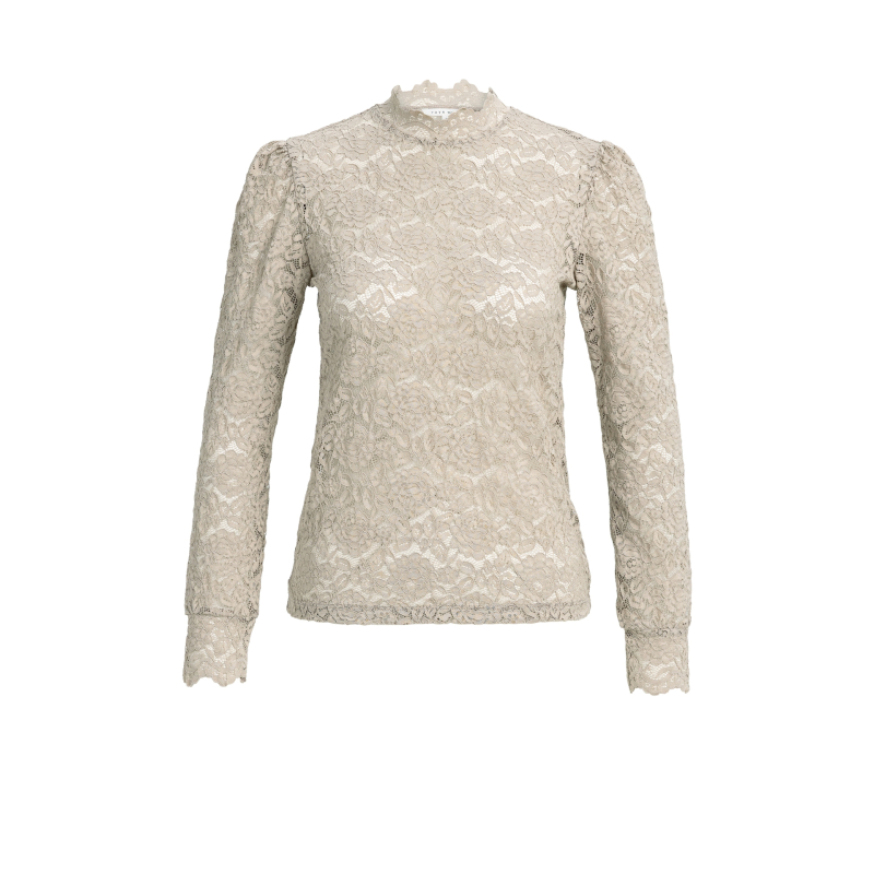 YAYA Kanten top met hoge halslijn cashmere grey