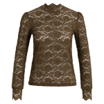 YAYA Kanten top met hoge halslijn brown