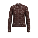 YAYA Kanten top met hoge halslijn choco/red