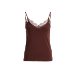 YAYA Jersey singlet met kanten rand choco red