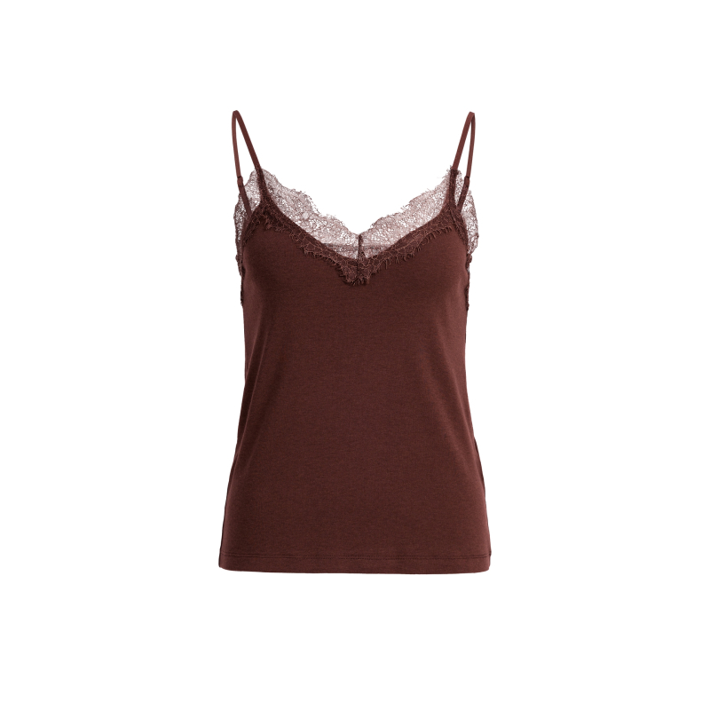 YAYA Jersey singlet met kanten rand choco red