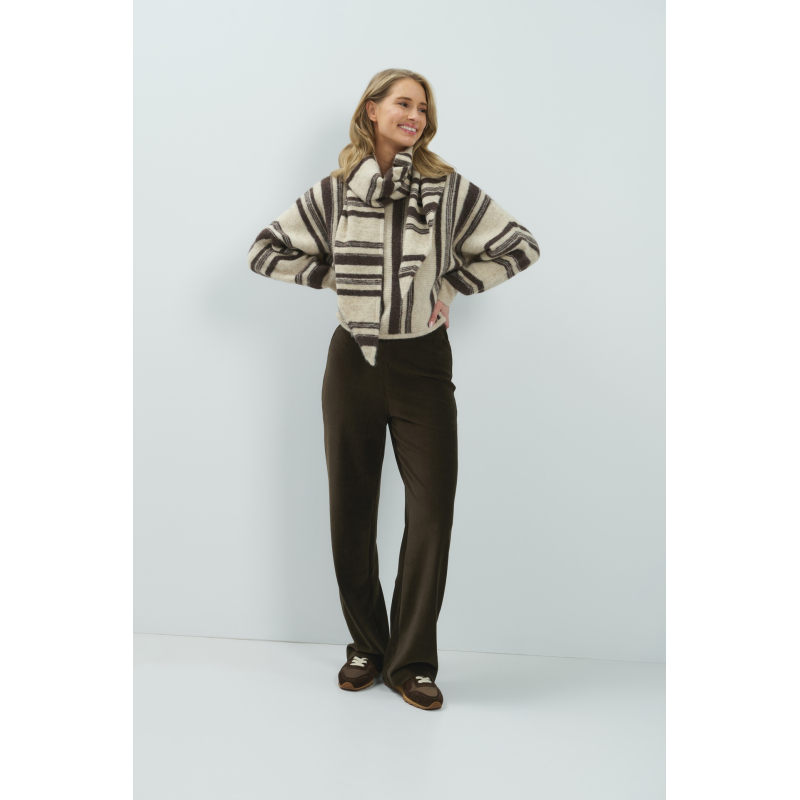 YAYA Trui met boothals en strepen light beige