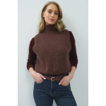 YAYA Mouwloze trui met hoge hals choco/red