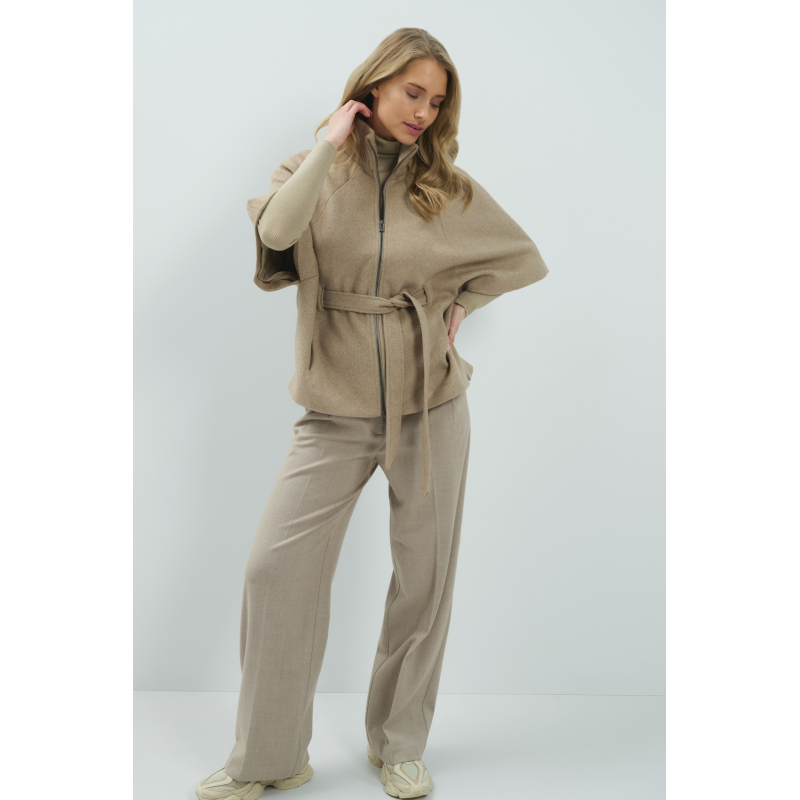 YAYA Zachte geweven broek met wijde pijpen in een gestructureerde stof beige