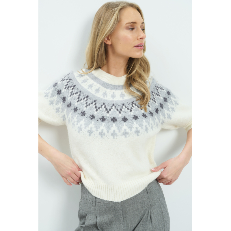 YAYA Trui met Scandinavische jacquardprint gray
