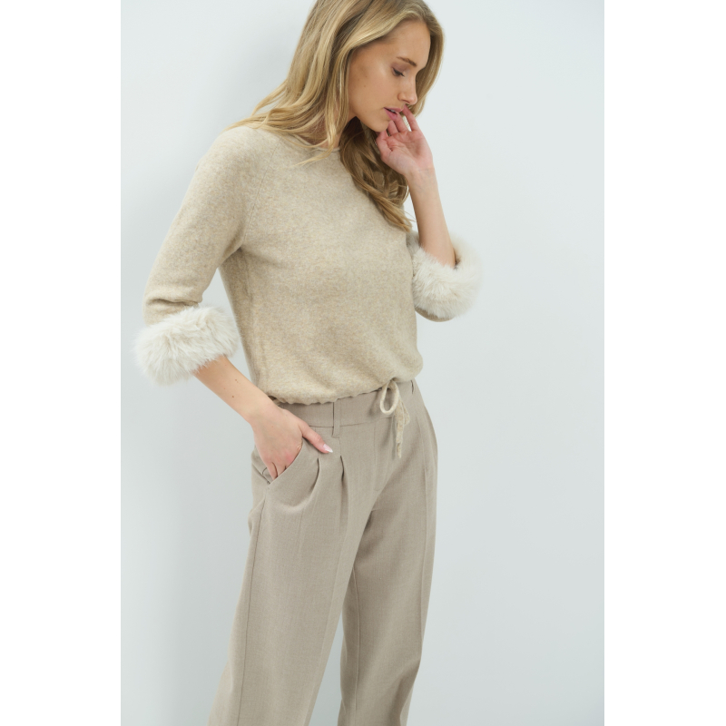 YAYA Trui met afneembare bontmanchetten light beige