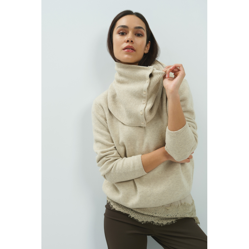 YAYA Trui met sjaal met knoopjes light beige