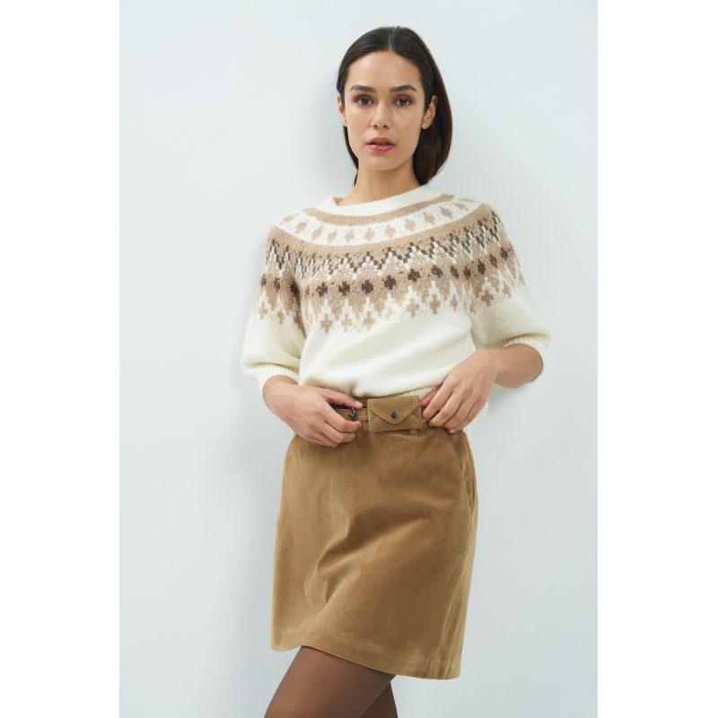 YAYA Trui met Scandinavische jacquardprint dark beige