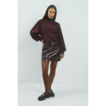 YAYA Minirokje van lakleer met naden choco red