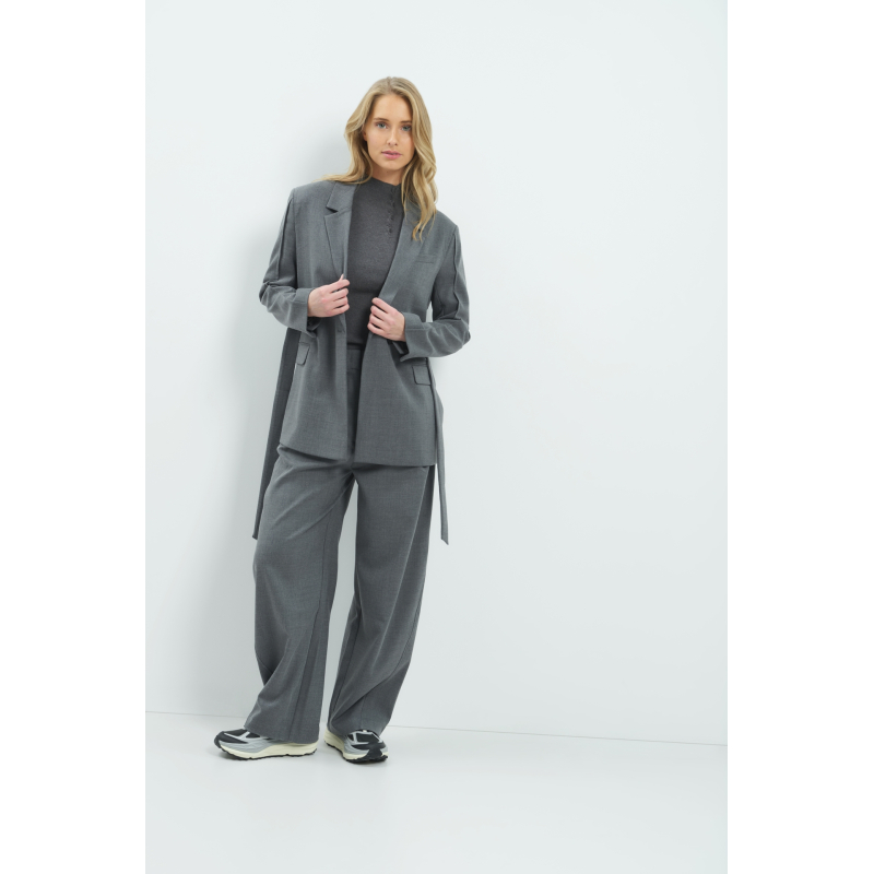 YAYA Geweven broek met rechte pijpen en plooien grey
