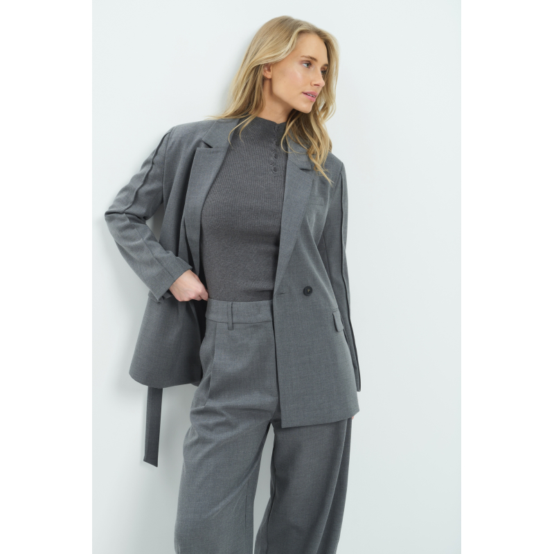 YAYA Geweven wikkelblazer met riemdetails grey