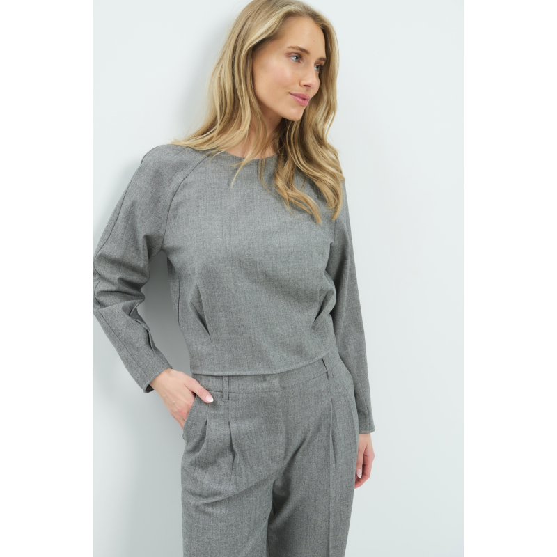 YAYA Flanellen top met lange mouwen en plooien grey